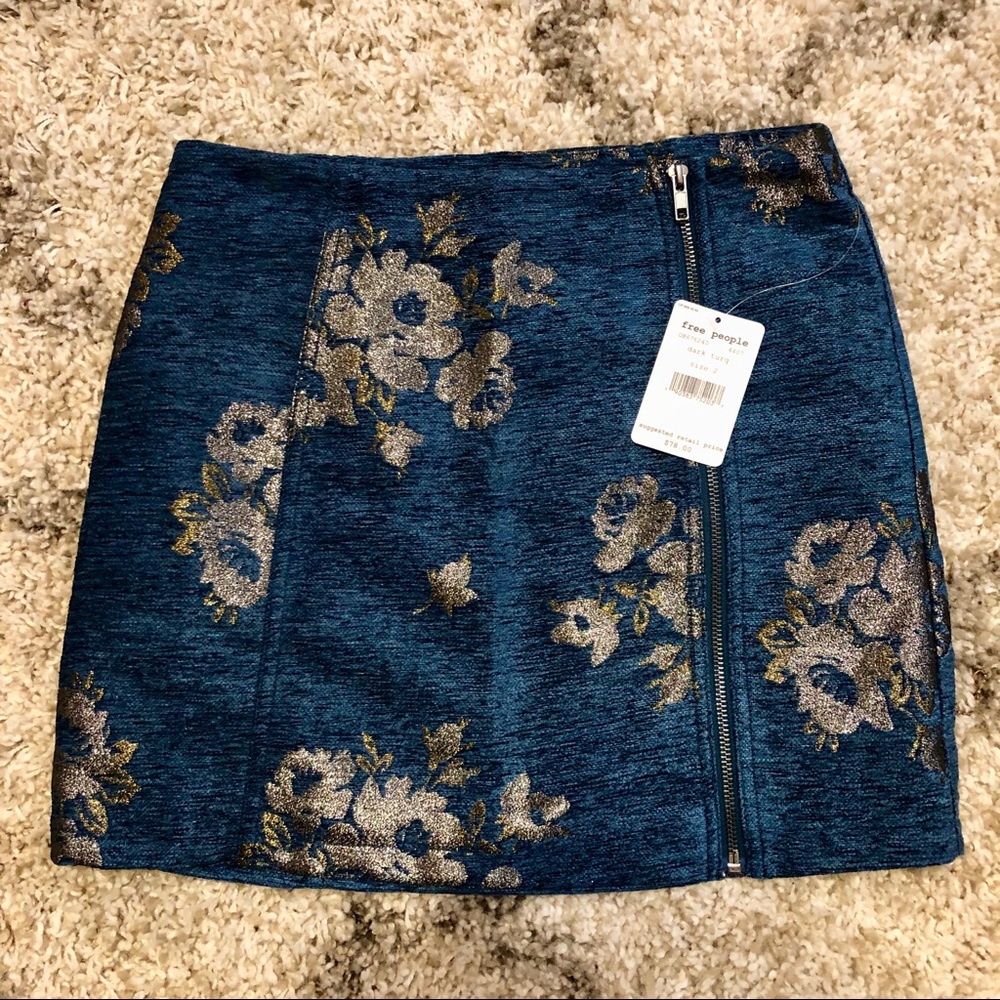 Free people teal velvet floral mini skirt - Picture 3 of 3